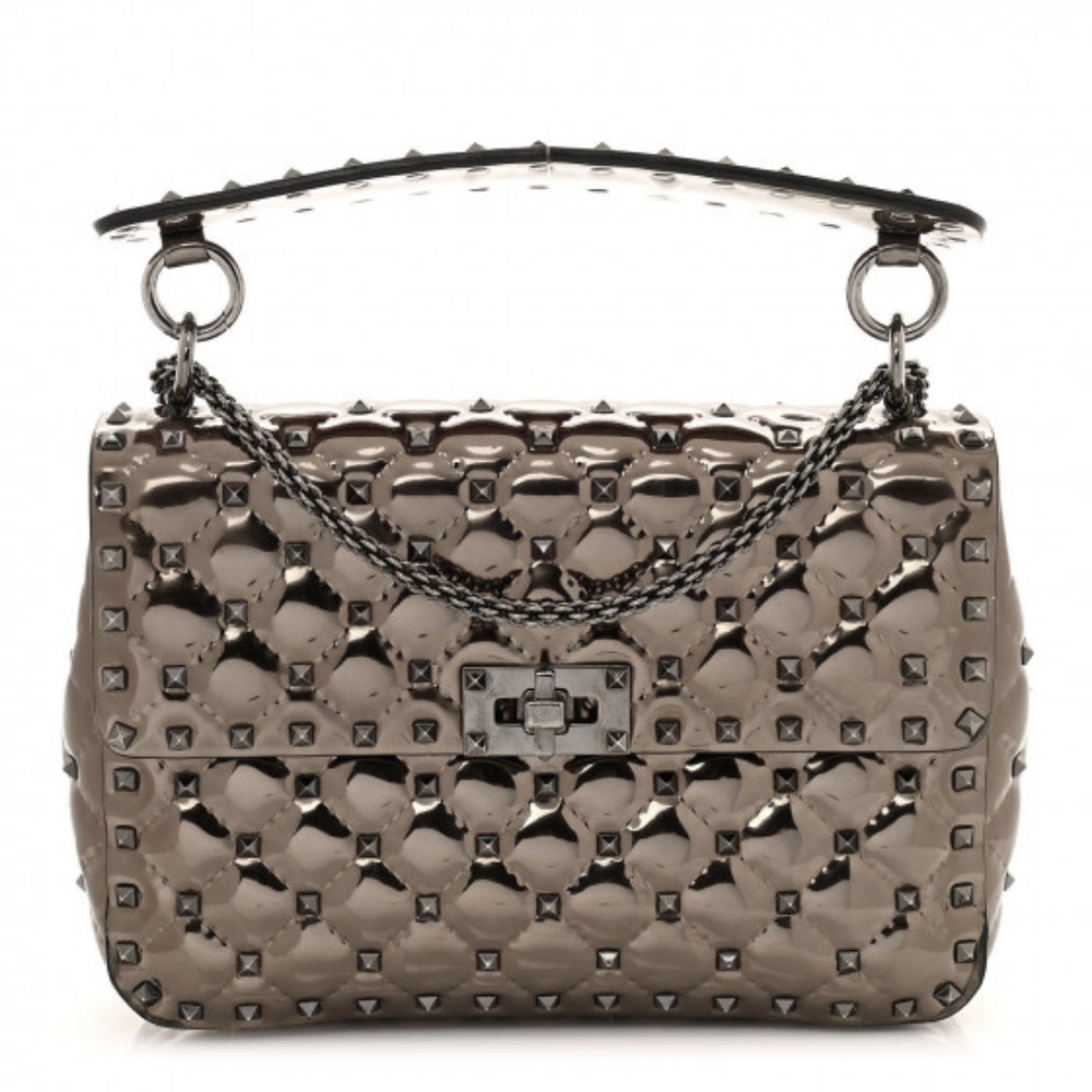 Pewter Metallic RockStud Patent Leather Valentino Bag
